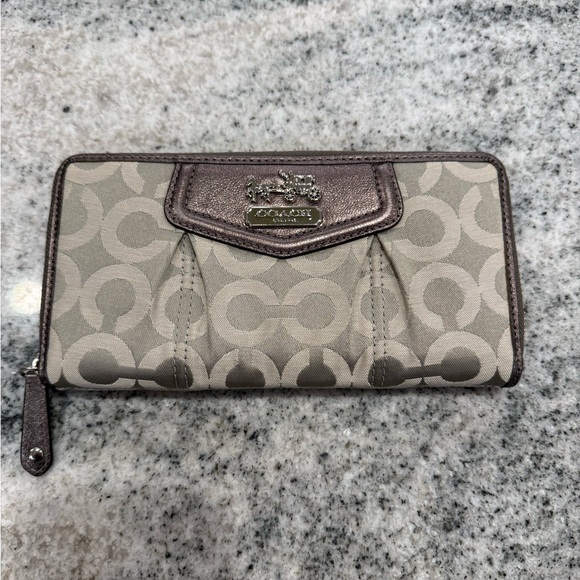 Coach Gray and Metallic Signature Wallet